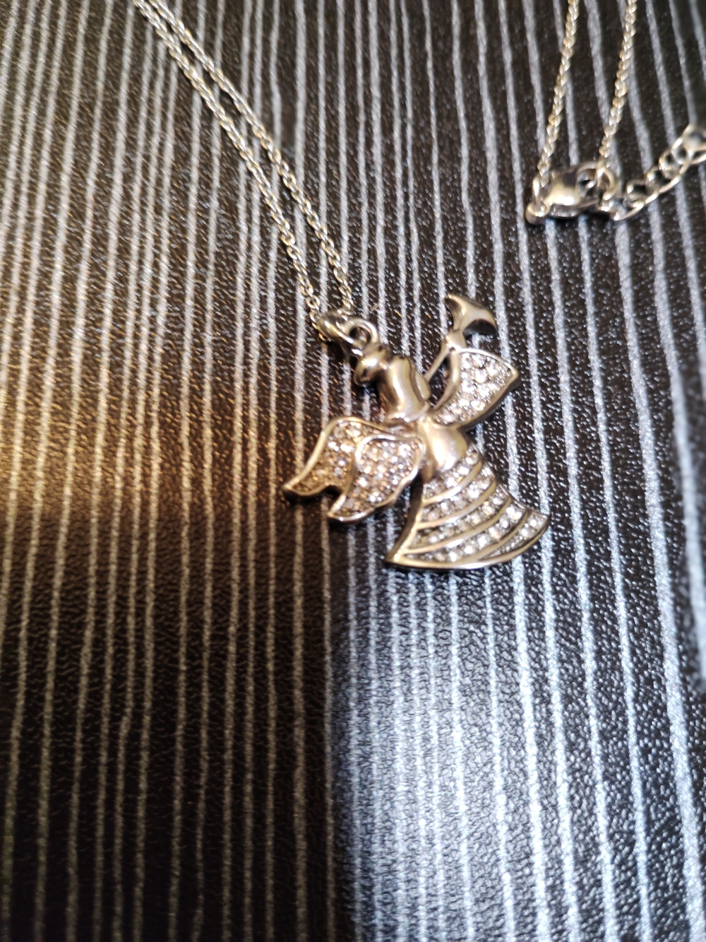 Silver Angel Pendant Necklace with Crystals